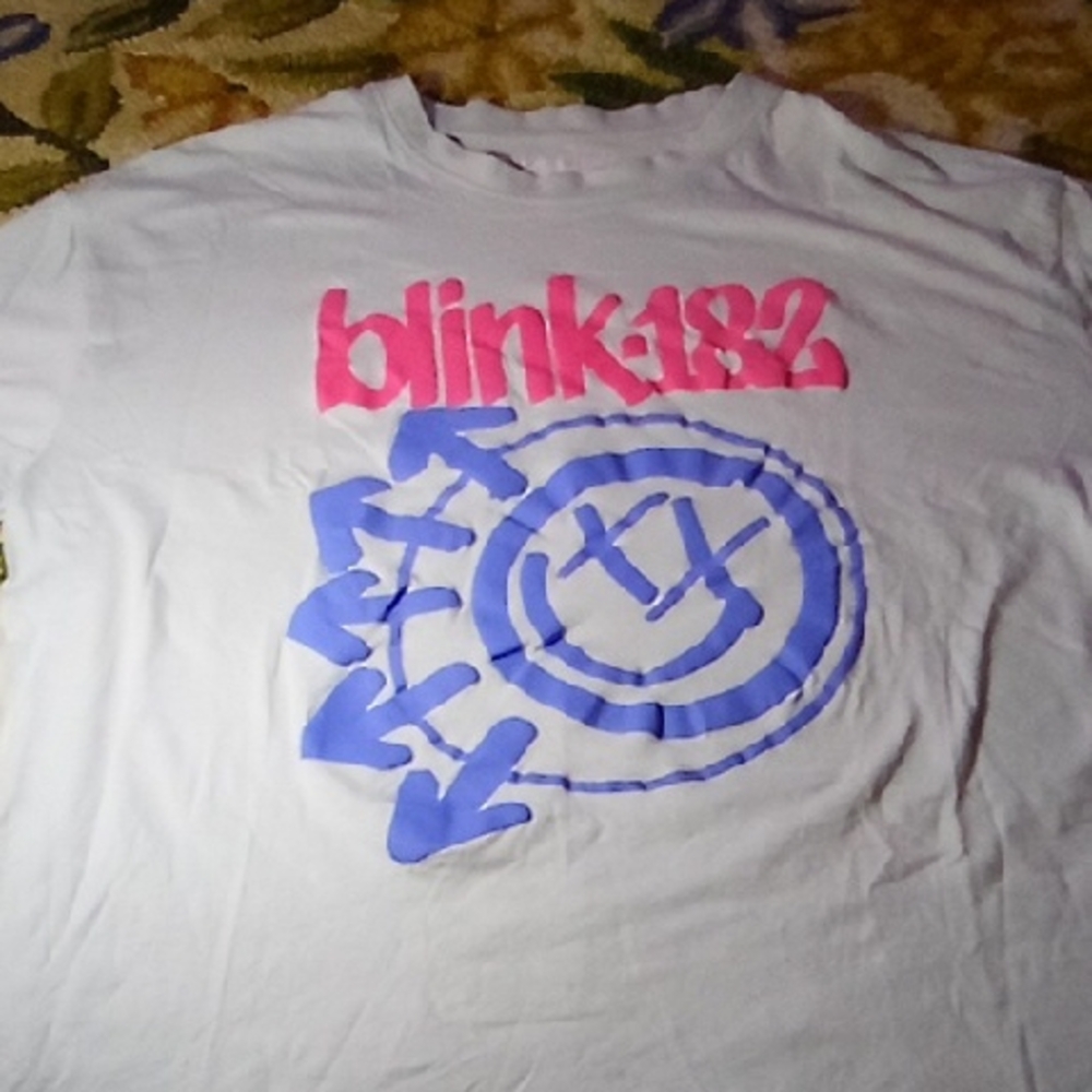 Men's White XL Blink-182 Puff Letter Text Shirt Music Band 90s